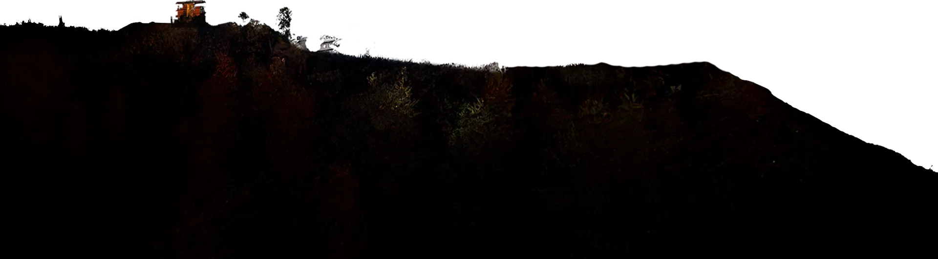 Mountain with trees and a building